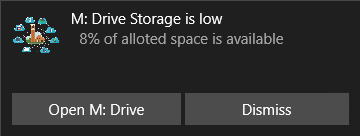 M Drive Toast Notification for low space